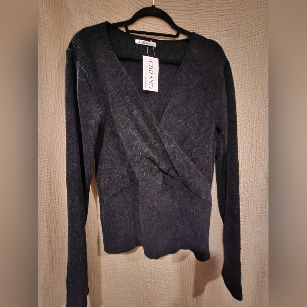 Black Deep V partial wrap sweater